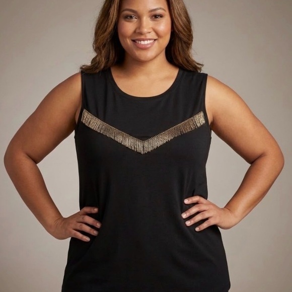 Organic Generation Tops - Chic Black Tank Top with Gold French Detailing